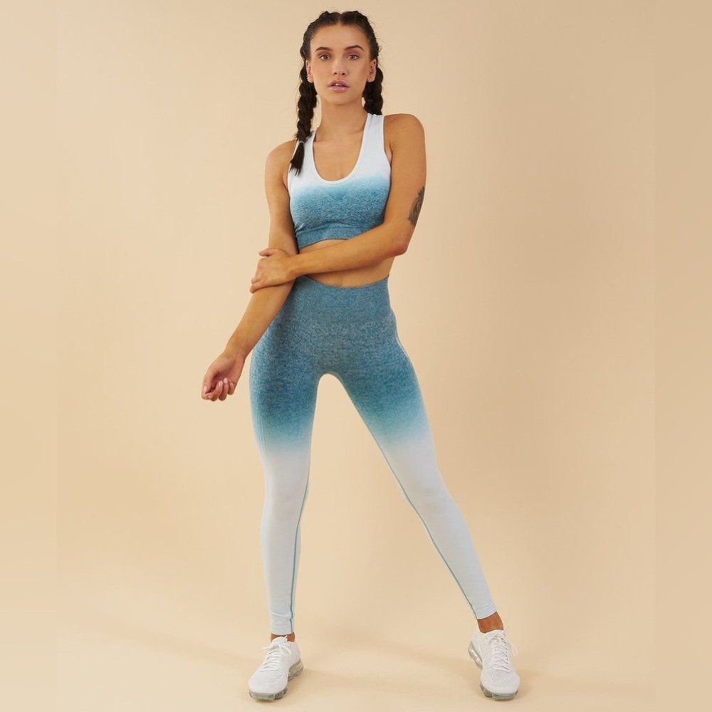 Gymshark blue ombre seamless bra and legging set